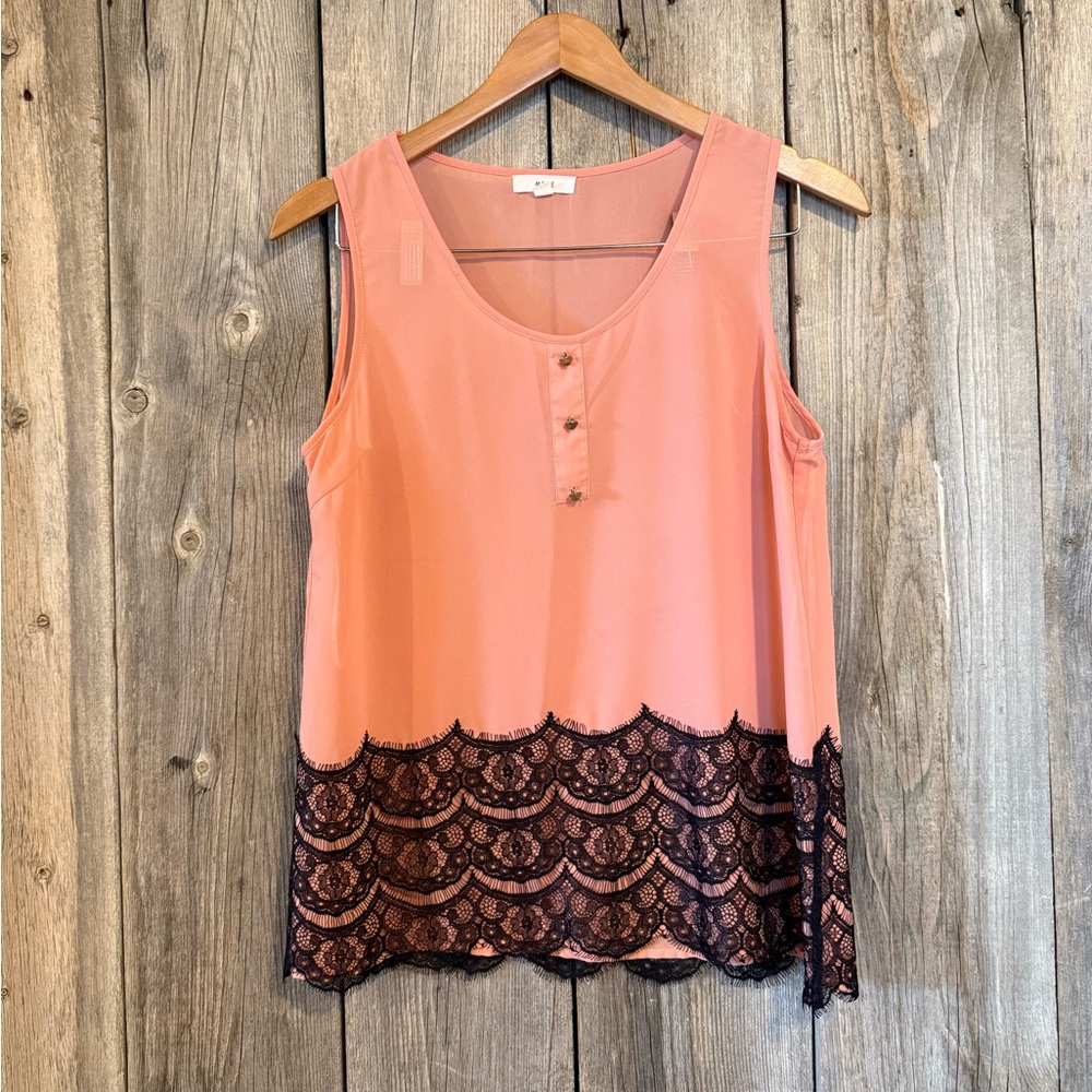 Pink Lace Trim Sleeveless Top ~Medium
